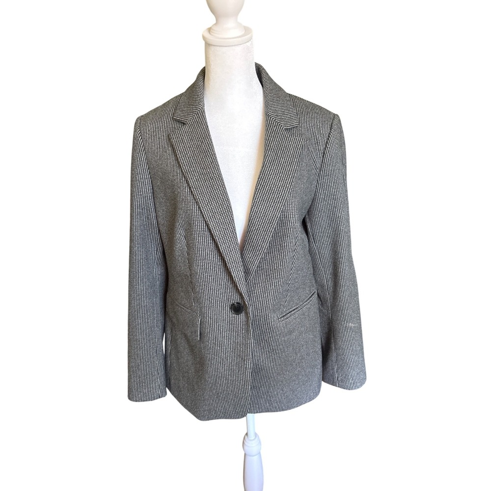 Loft Petites Blazer Womens 6P Grey Houndstooth Elbow Patches Lined